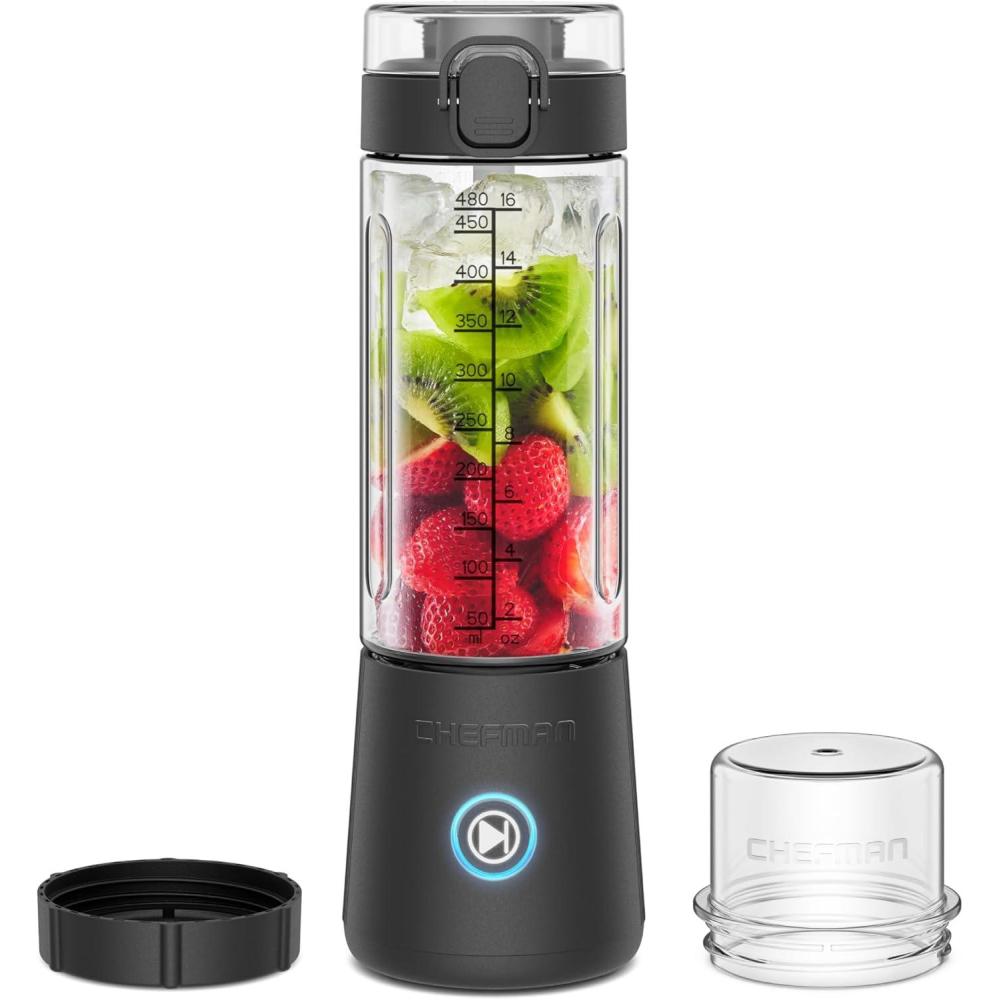 Chefman Countertop + Travel Dynamic Blending System, 12-Piece Set, 3 Programmed Speeds & Pulse, Easy Ice Crushing for Shakes & Smoothies, Dishwasher-Safe 32-Oz Pitcher, 12Oz & 2 24Oz Tumblers, Black(Portable Blender)