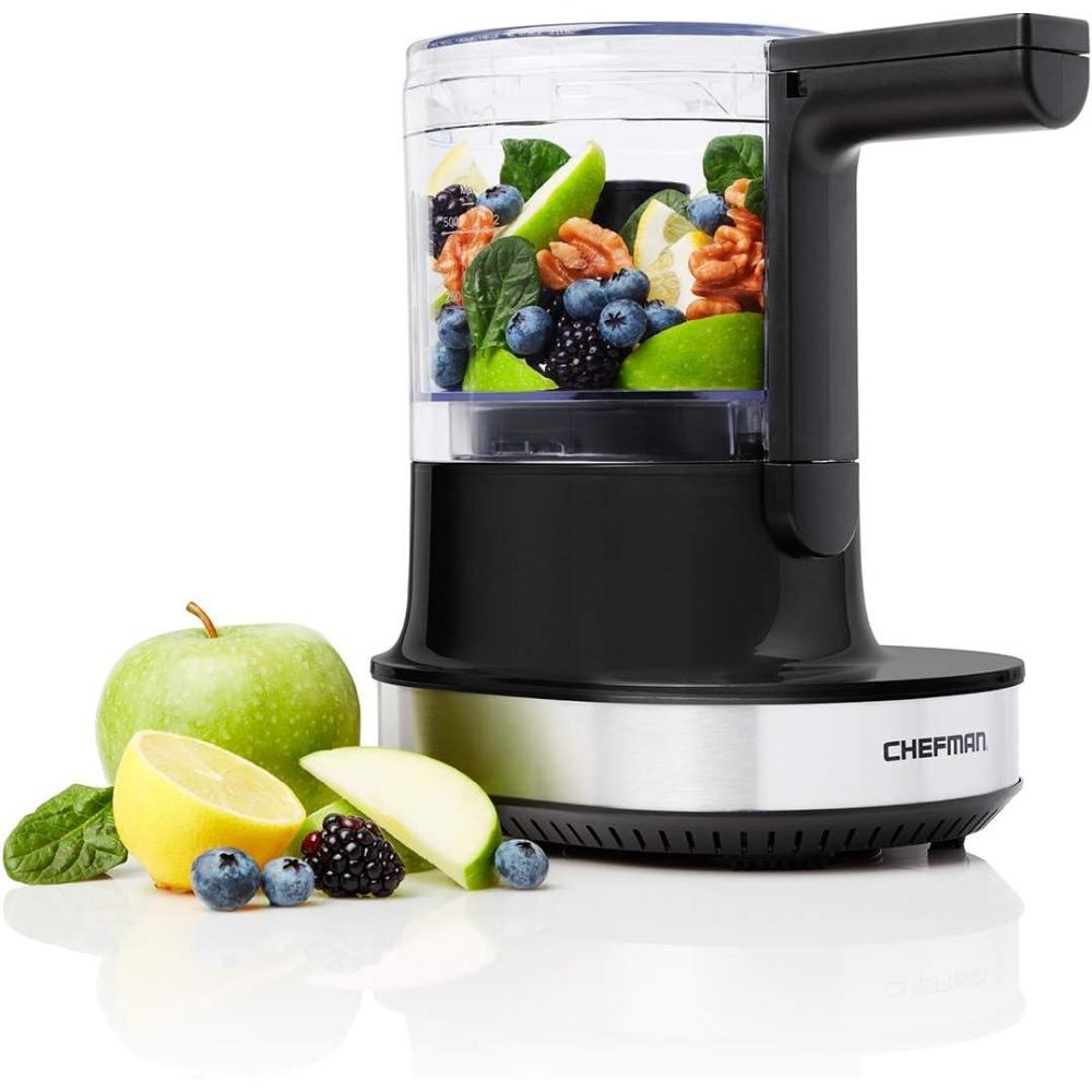 Chefman Electric 4-Cup Food Chopper Blender with Revolutionary Vertical Motion Auto-Chopping for Perfectly Even Mixing Results, Dishwasher-Safe Stainless Steel Dual Blades, BPA-Free Bowl & Lid, Black(Black)