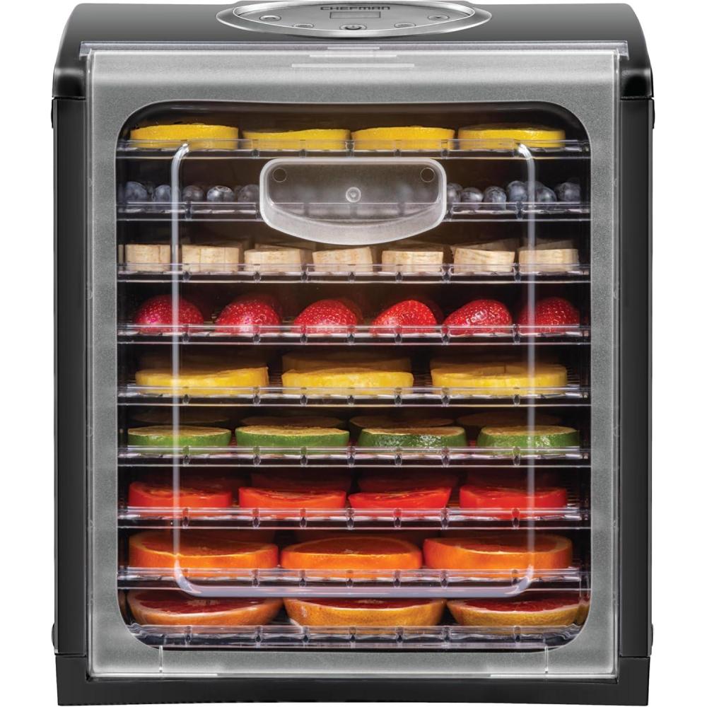 Chefman Food Dehydrator Machine, Touch Screen Electric Multi-Tier Preserver, Meat or Beef Jerky Maker, Fruit Leather, Vegetable Dryer w/ 6 Slide Out Drying Rack Trays & Transparent Door, Black(9 Tray)