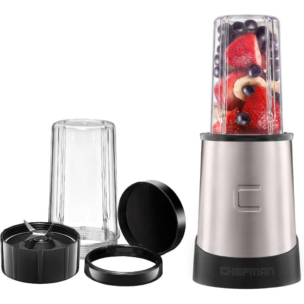 Chefman Countertop + Travel Dynamic Blending System, 12-Piece Set, 3 Programmed Speeds & Pulse, Easy Ice Crushing for Shakes & Smoothies, Dishwasher-Safe 32-Oz Pitcher, 12Oz & 2 24Oz Tumblers, Black(Wired)