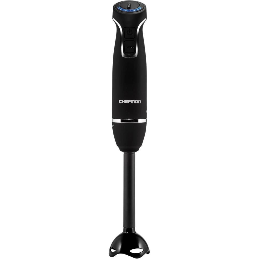 Chefman Immersion Blender 300-Watt Turbo 12 Speed Stick Hand Blender, Powerful Ice Crushing Design Purees Smoothies, Sauces & Soups, Detachable Heat Resistant Plastic Blade Guard Protects Pots, Black