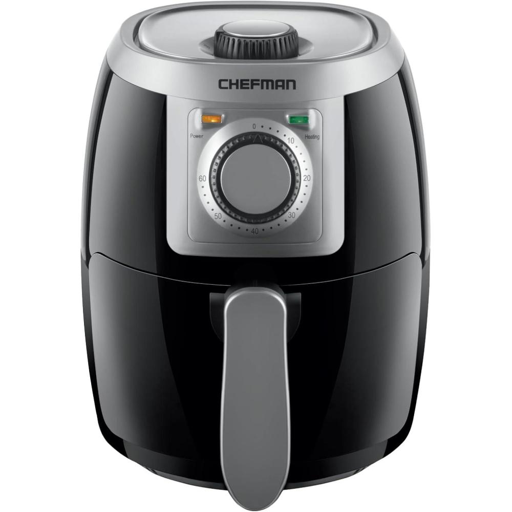 CHEFMAN Small, Compact Air Fryer Healthy Cooking, 2 Qt, Nonstick, User Friendly and Adjustable Temperature Control w/ 60 Minute Timer & Auto Shutoff, Dishwasher Safe Basket, BPA – Free, Black(Black – Manual)