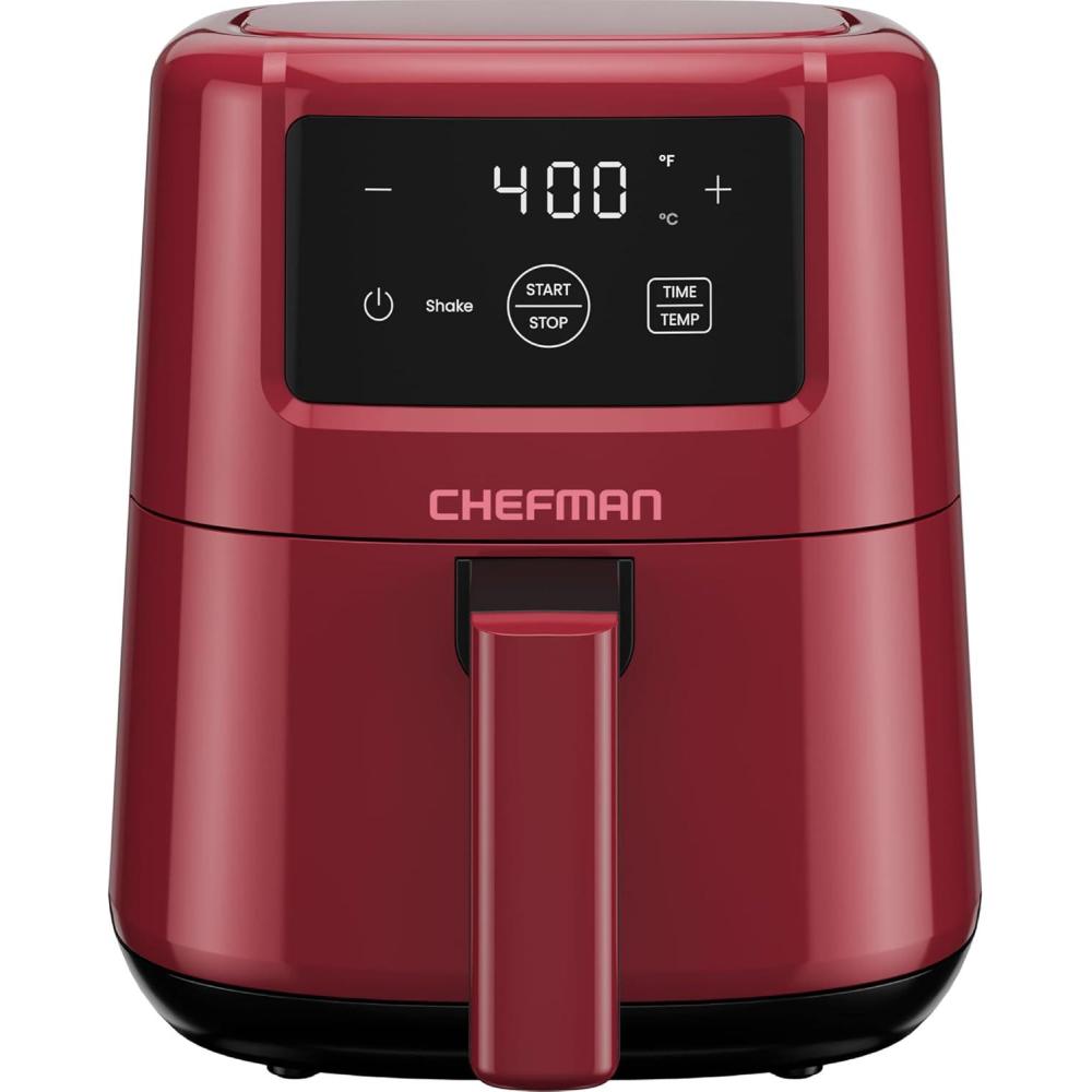CHEFMAN Small, Compact Air Fryer Healthy Cooking, 2 Qt, Nonstick, User Friendly and Adjustable Temperature Control w/ 60 Minute Timer & Auto Shutoff, Dishwasher Safe Basket, BPA – Free, Black(Red)