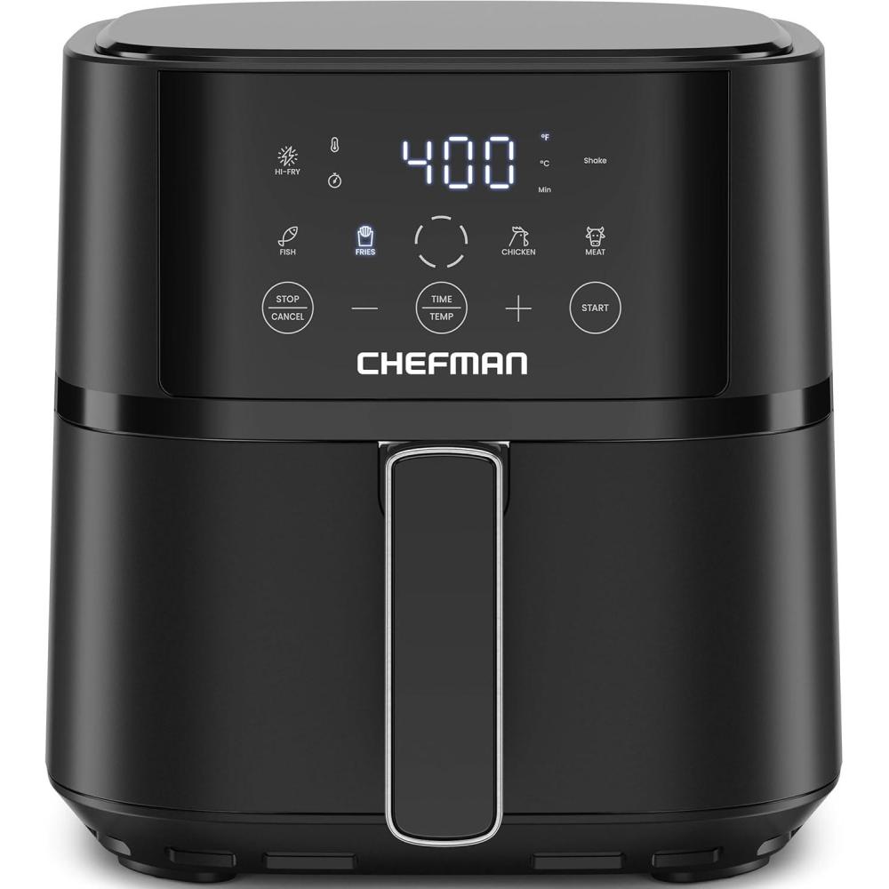 Chefman Air Fryer – 4 QT Compact Airfryer for Quick & Easy Meals in Minutes, Features Hi-Fry Technology for Extra Crisp, Touchscreen Controls with 4 Presets, Nonstick & Dishwasher Safe Basket – Black(4 Quart without easy view window)
