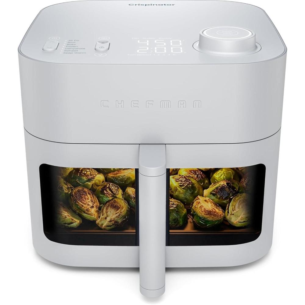 Chefman Crispinator Air Fryer 7-in-1 with 8 Qt Capacity, 450°F Max Temp & TurboFry Pro Technology for Fast, Even Results, Bake, Broil, Dehydrate, Viewing Window, Nonstick Ceramic-Coated Basket(Concrete)