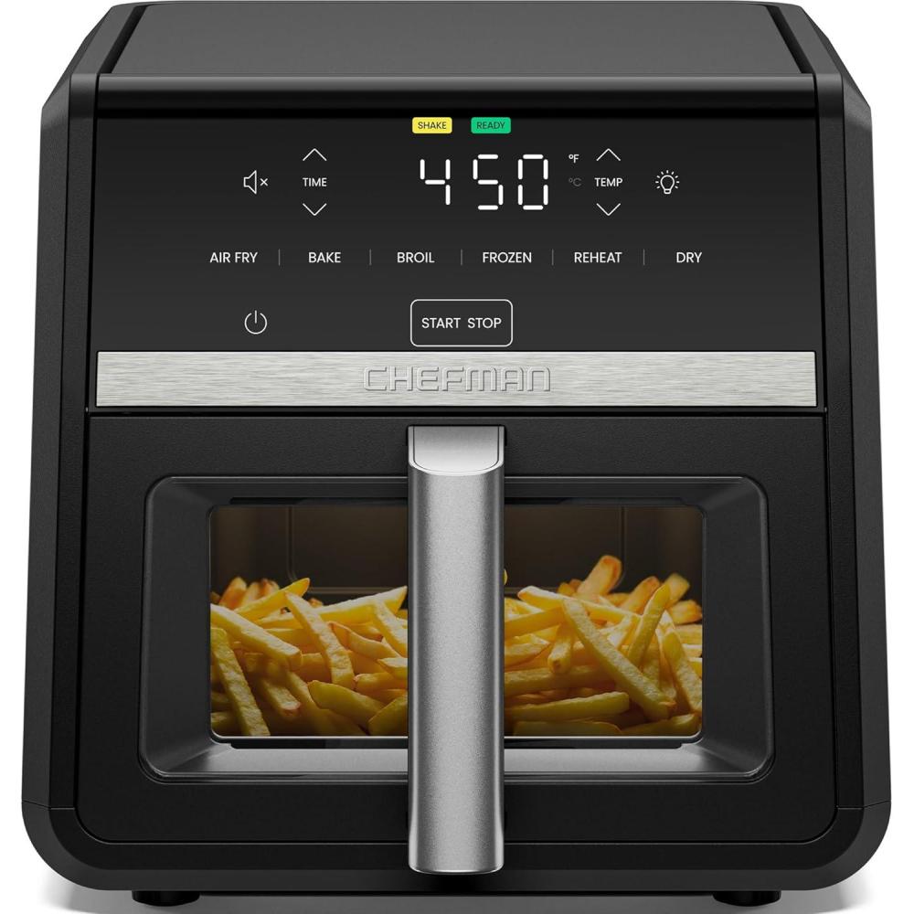 Chefman TurboX 4-in-1 Air Fryer, 5-Quart Airfryer for Extra Crispy Chicken, Fries, Wings, and More, Air Fry, Bake, Reheat, and Frozen Functions, Digital Touch Controls, Dishwasher Safe(9 Quart)