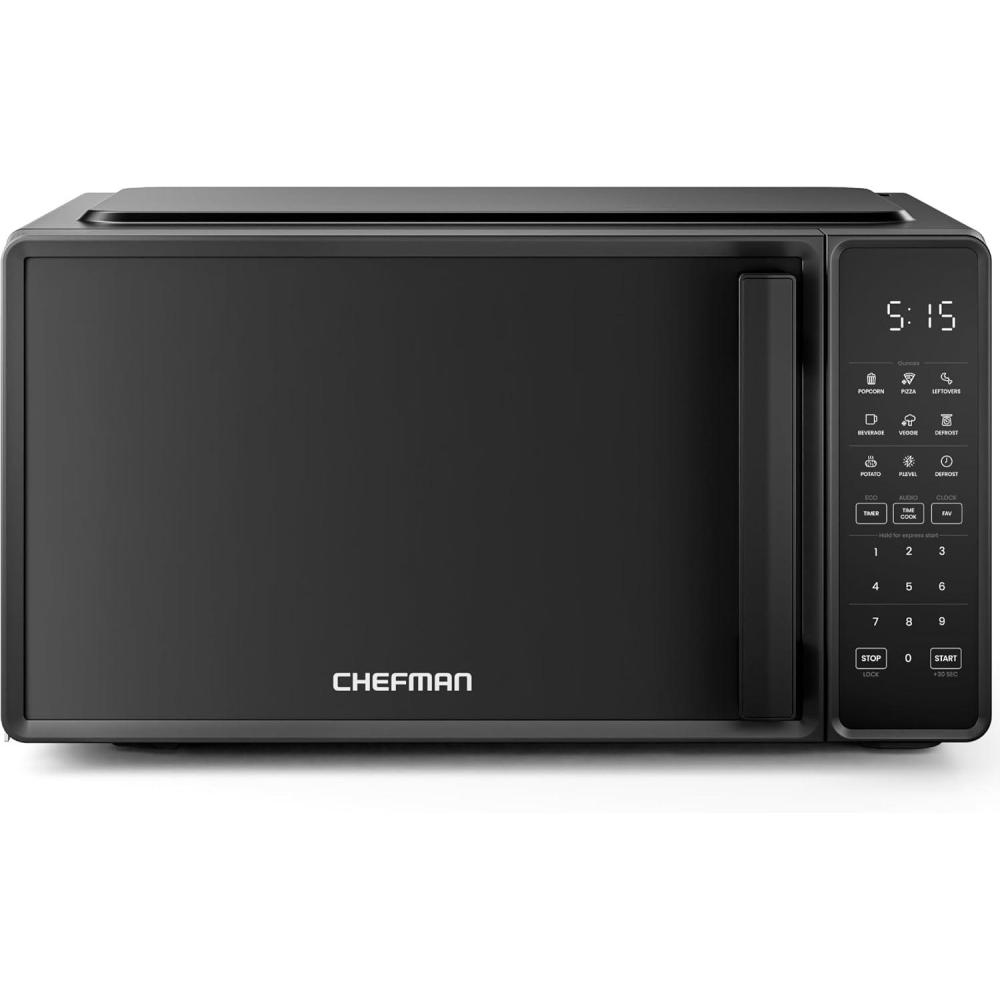 Chefman Countertop Microwave Oven 0.7 Cu. Ft., 700 Watts with 10 Power Levels, 6 Cooking Presets with One-Touch Express Cook, Eco Mode, Child Safety Lock, & Mute Button – Black(0.7 Cu. Ft)