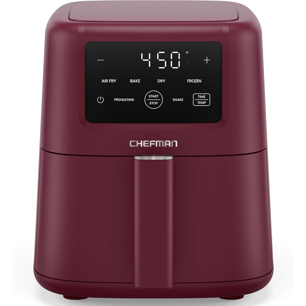 Chefman Air Fryer – 4-in-1 Slim 3.5 QT Airfryer, Air Fry, Bake, Dehydrate, Frozen, 450°F Max Temp for Extra Crispy Results in Minutes, Nonstick Ceramic Coating, Dishwasher-Safe Accessories – Red(Red)