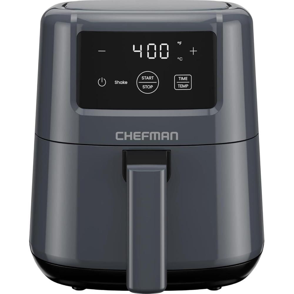 CHEFMAN Small, Compact Air Fryer Healthy Cooking, 2 Qt, Nonstick, User Friendly and Adjustable Temperature Control w/ 60 Minute Timer & Auto Shutoff, Dishwasher Safe Basket, BPA – Free, Black(Grey)