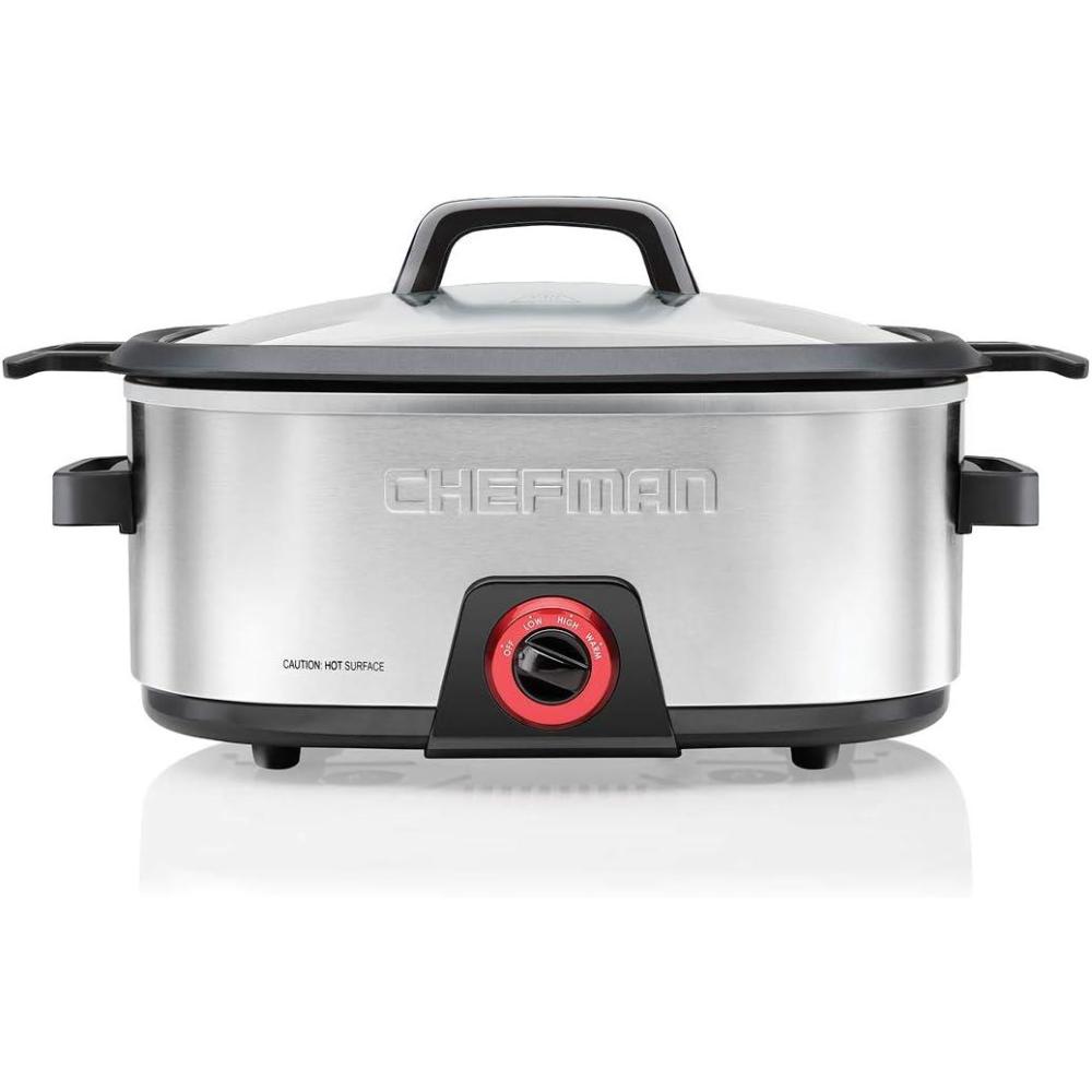 Chefman 6-Quart Slow Cooker, Electric Countertop Cooking, Stovetop & Oven-Safe Removable Insert for Browning & Sautéing, Family-Size Soups & Stews, Nonstick & Dishwasher-Safe Interior,Stainless Steel