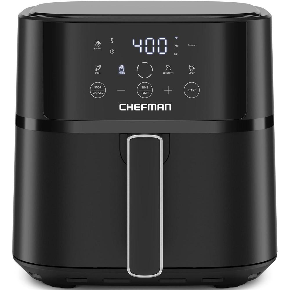 Chefman Air Fryer – 6 QT Compact Airfryer for Quick & Easy Meals in Minutes, Features Hi-Fry Technology for Extra Crisp, Touchscreen Controls with 4 Presets, Nonstick & Dishwasher Safe Basket – Black(Black)