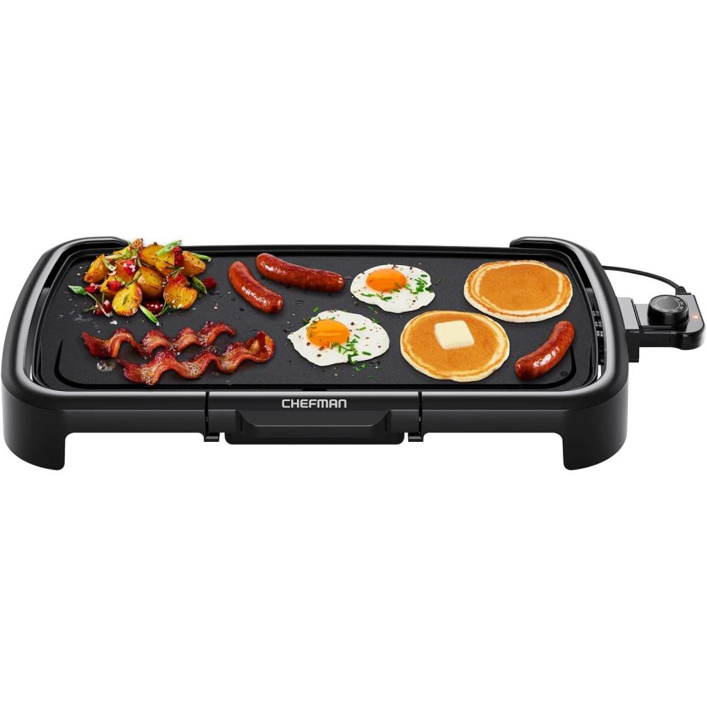 Chefman XL Electric Griddle with Removable Temperature Control, Immersible Flat Top Grill, Burger, Eggs, Pancake Griddle, Nonstick Extra Large Cooking Surface, Slide Out Drip Tray, 10 x 20 Inch(10″ x 20″)
