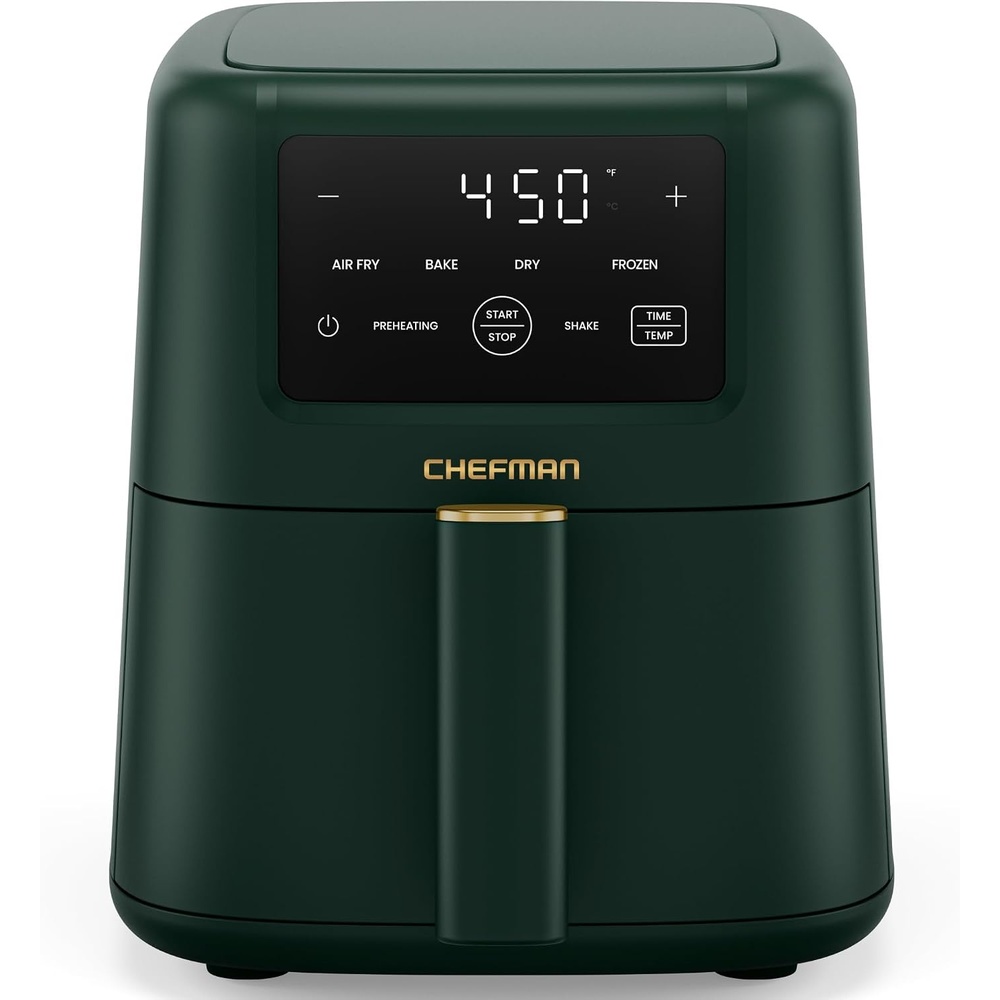 Chefman Air Fryer – 4-in-1 Slim 3.5 QT Airfryer, Air Fry, Bake, Dehydrate, Frozen, 450°F Max Temp for Extra Crispy Results in Minutes, Nonstick Ceramic Coating, Dishwasher-Safe Accessories – Red(Green)
