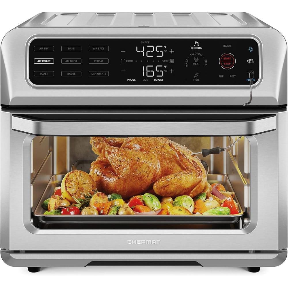 Chefman Dual Function Digital Air Fryer Oven with Temperature Probe, Black(Stainless Steel)