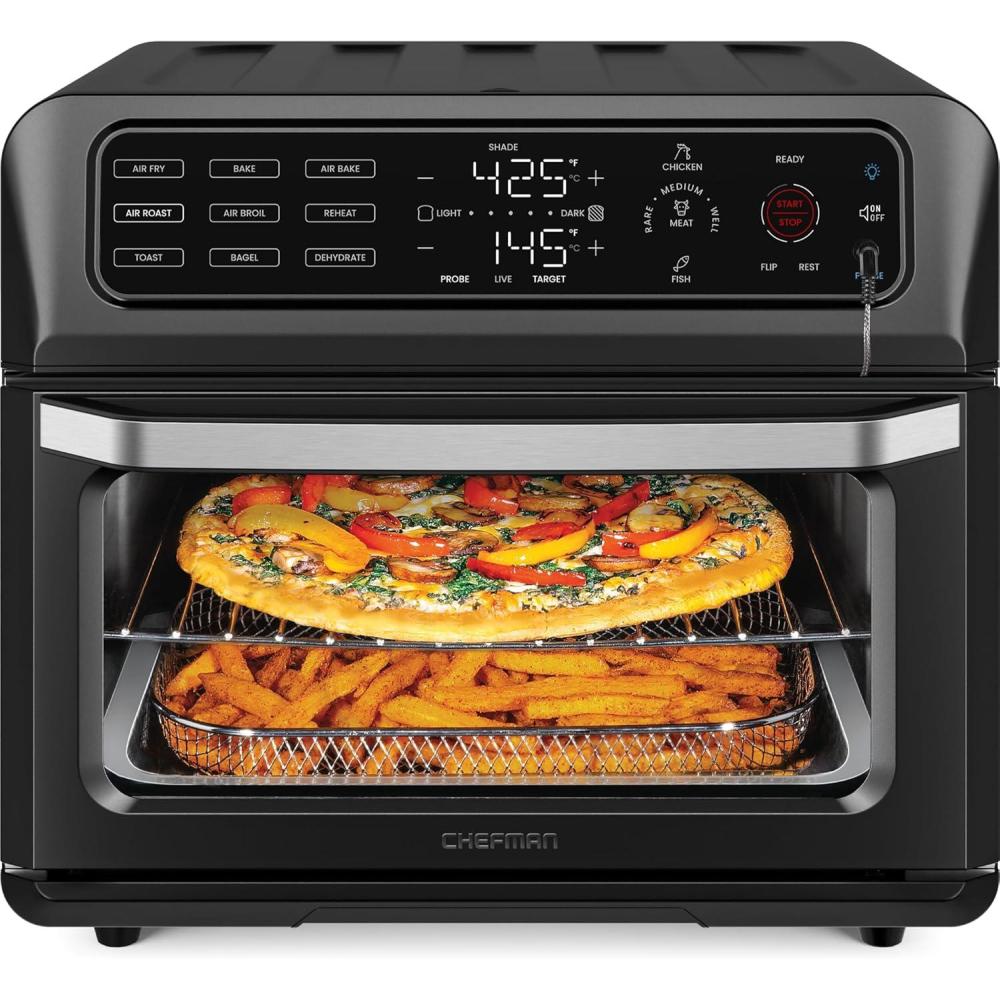 Chefman Dual Function Digital Air Fryer Oven with Temperature Probe, Black(Stainless Black)