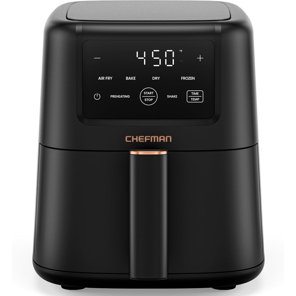 Chefman Air Fryer – 4-in-1 Slim 3.5 QT Airfryer, Air Fry, Bake, Dehydrate, Frozen, 450°F Max Temp for Extra Crispy Results in Minutes, Nonstick Ceramic Coating, Dishwasher-Safe Accessories – Black(Black)
