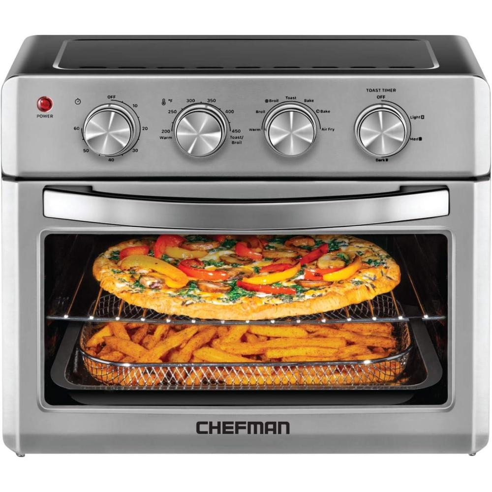 Chefman Extra Large Air Fryer and Convection Oven with French Doors and Rotisserie Spit, The Easiest Way to Cook Oil-Free, Double Wide Glass Windows Open for Convenient Access and Viewing, 24.5 Liters(Stainless Steel)