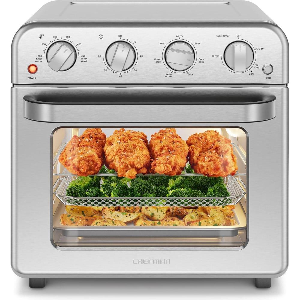 Chefman Air Fryer Toaster Oven XL 20L, Healthy Cooking & User Friendly, Countertop Convection Bake & Broil, 7 Cooking Functions, Auto Shut-Off 60 Min Timer, Nonstick Stainless Steel, Cookbook Included(19 Quart)