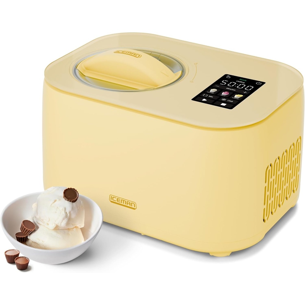 Iceman by Chefman Trio Ice Cream Maker | No Pre-Freezing with Built-In Compressor | for Ice Cream, Froyo, Sorbet, Sherbet, Italian Ice, Frozen Yogurt & More | (2) 20oz Containers & Lids(Butter)
