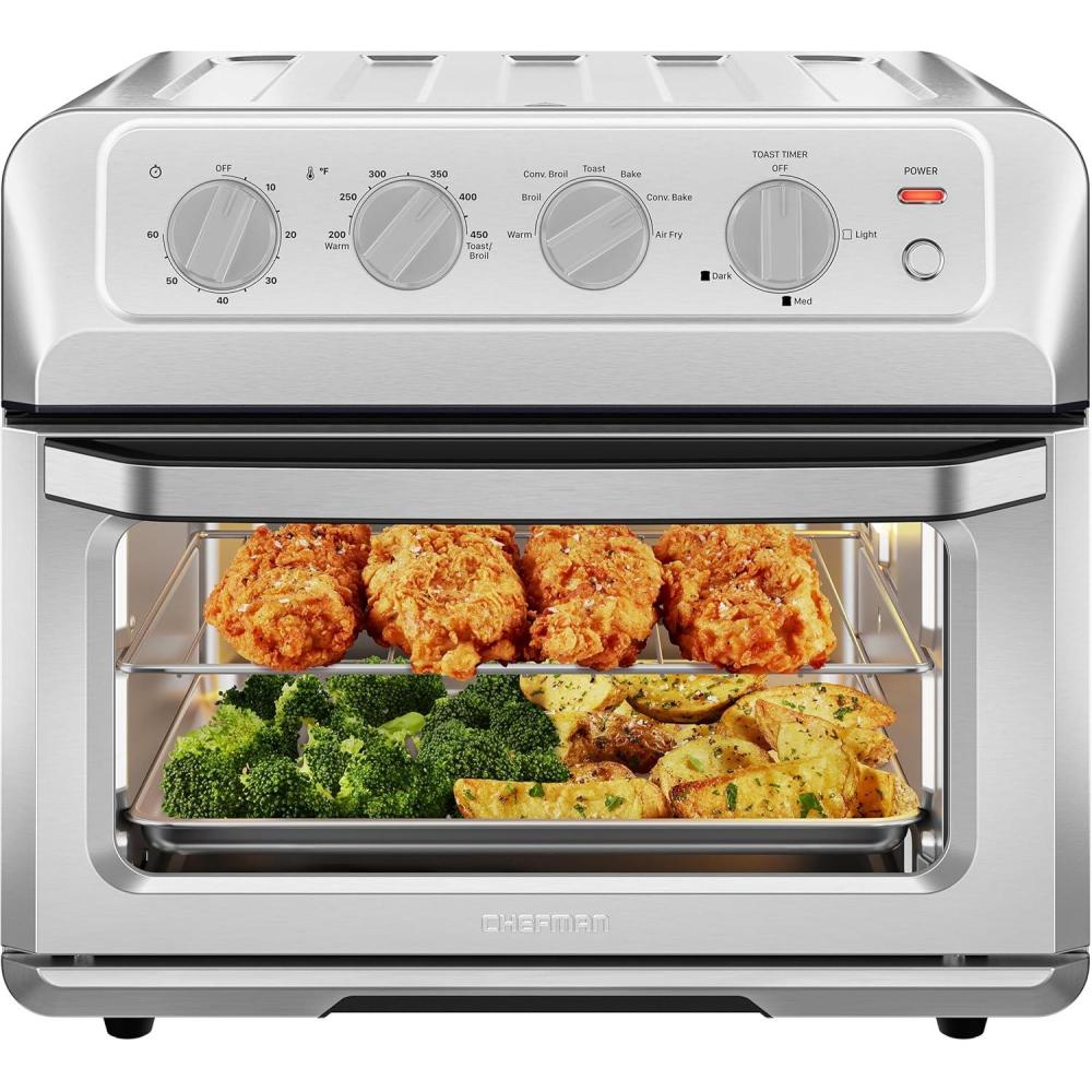 Chefman Air Fryer Toaster Oven XL 20L, Healthy Cooking & User Friendly, Countertop Convection Bake & Broil, 7 Cooking Functions, Auto Shut-Off 60 Min Timer, Nonstick Stainless Steel, Cookbook Included(20 Quart)
