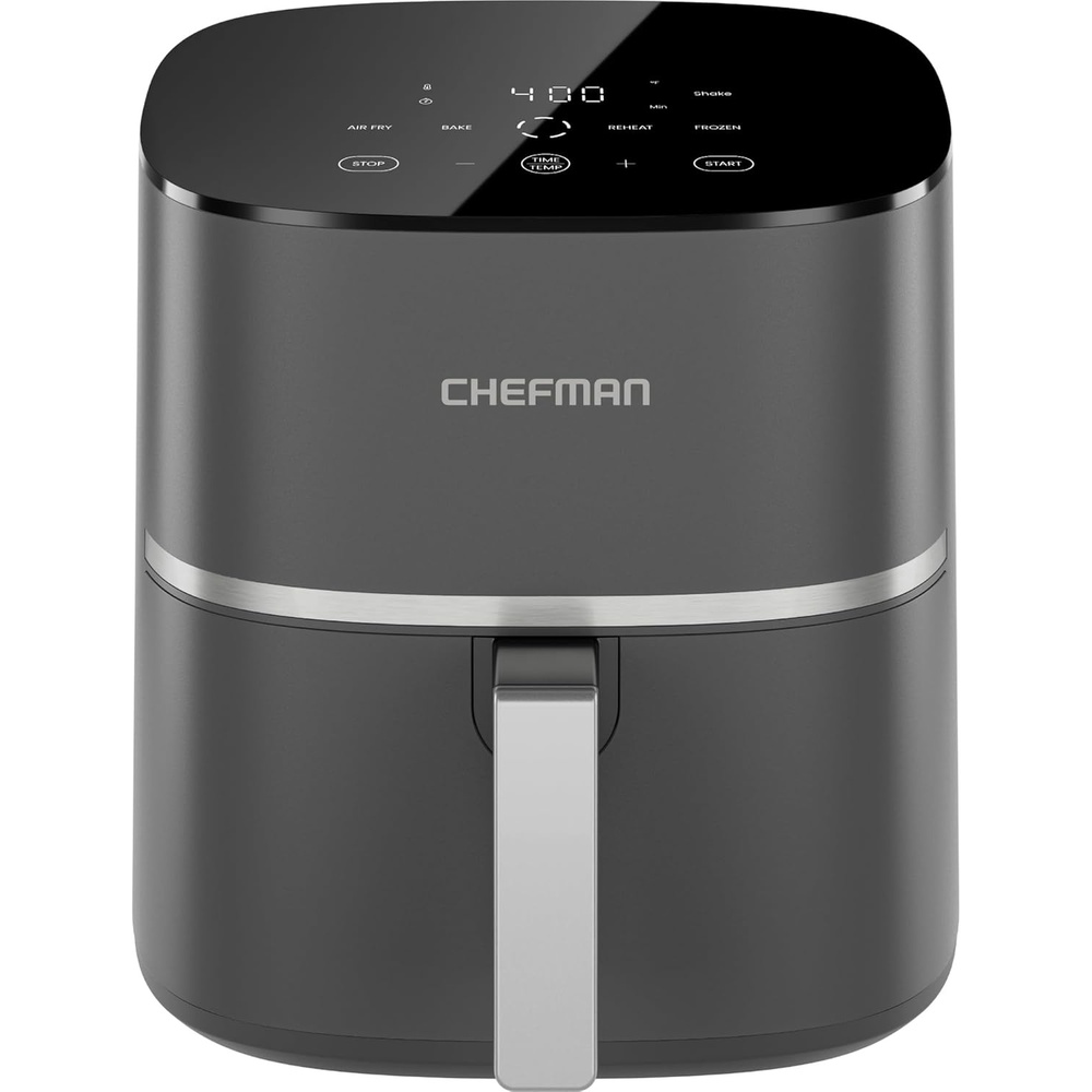Chefman TurboX 4-in-1 Air Fryer, 5-Quart Airfryer for Extra Crispy Chicken, Fries, Wings, and More, Air Fry, Bake, Reheat, and Frozen Functions, Digital Touch Controls, Dishwasher Safe – Gray