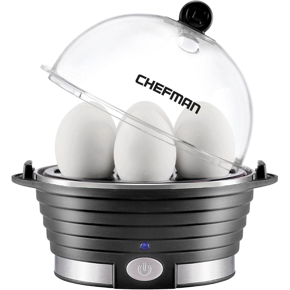 Chefman Electric Egg Cooker Boiler, Rapid Poacher, Food & Vegetable Steamer, Quickly Makes Up To 6, Hard, Medium or Soft Boiled, Poaching/Omelet Tray Included, Ready Signal, BPA-Free, Ivory(Black)