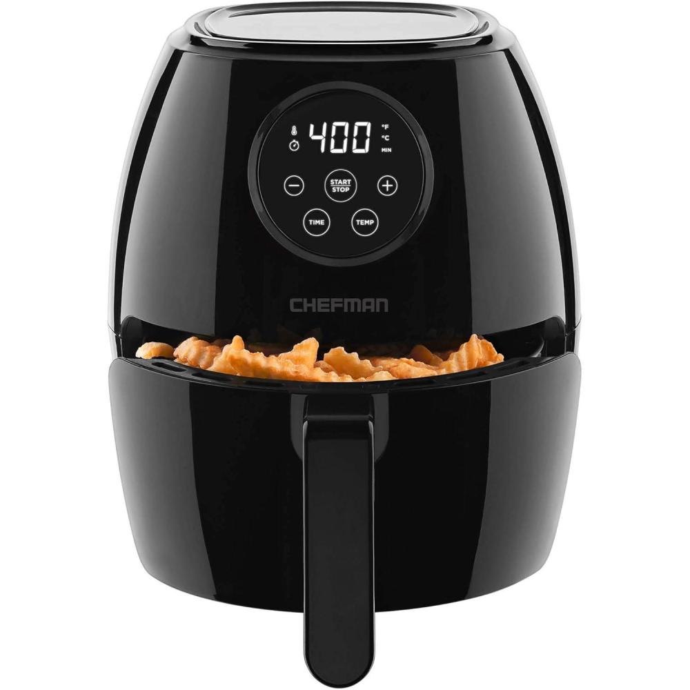CHEFMAN Small Air Fryer Healthy Cooking, Nonstick, User Friendly and Digital Touch Screen, w/ 60 Minute Timer & Auto Shutoff, Dishwasher Safe Basket, BPA-Free, Glossy Black, 3.5 Qt.(3.5 Qt.)