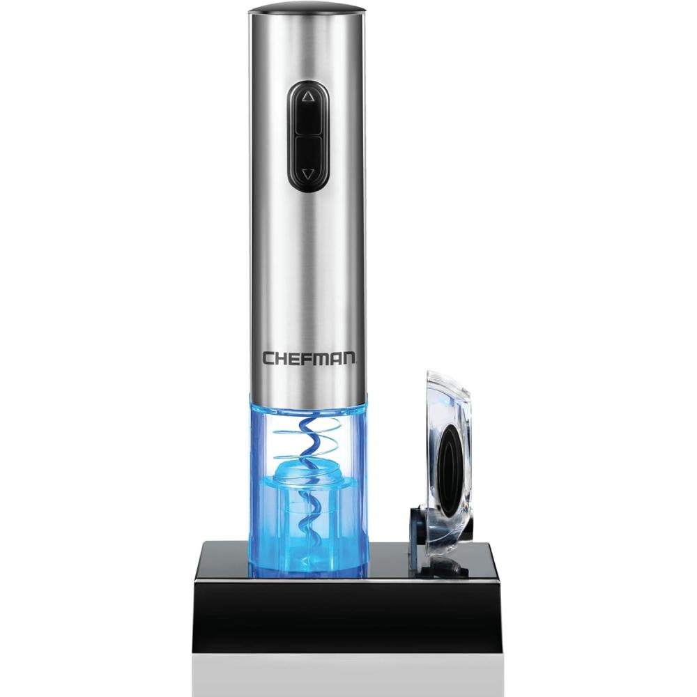Chefman Electric Wine Opener W/ Foil Cutter, One-Touch, Open 30 Bottles On Single Charge, Automatic Corkscrew & Foil Remover, Rechargeable Battery, 110 Watts, 120 Volts, Stainless