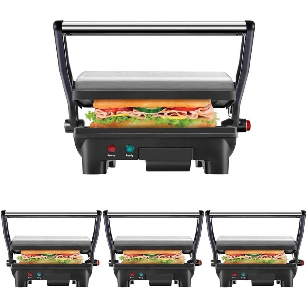 Chefman Electric Panini Press Grill, Compact 2-Slice Sandwich Maker, Non-Stick Coated Plates, Opens 180 Degrees, Dishwasher Safe, Removable Drip Tray, Stainless Steel/Black(2 Slice (Pack of 4))