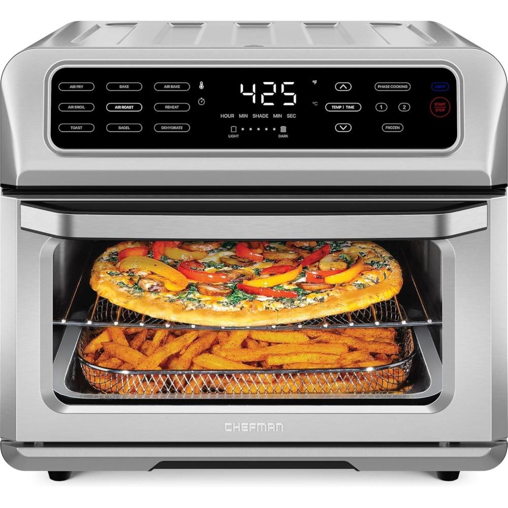 Chefman Air Fryer Toaster Oven Combo, Countertop Oven for Quick & Healthy Meals, Bake, Broil, Air Fry, Toast, and Bagel Functions, 450°F Max Temp, 4 Slice Toaster Oven Air Fryer Combo – Ivory(Stainless)