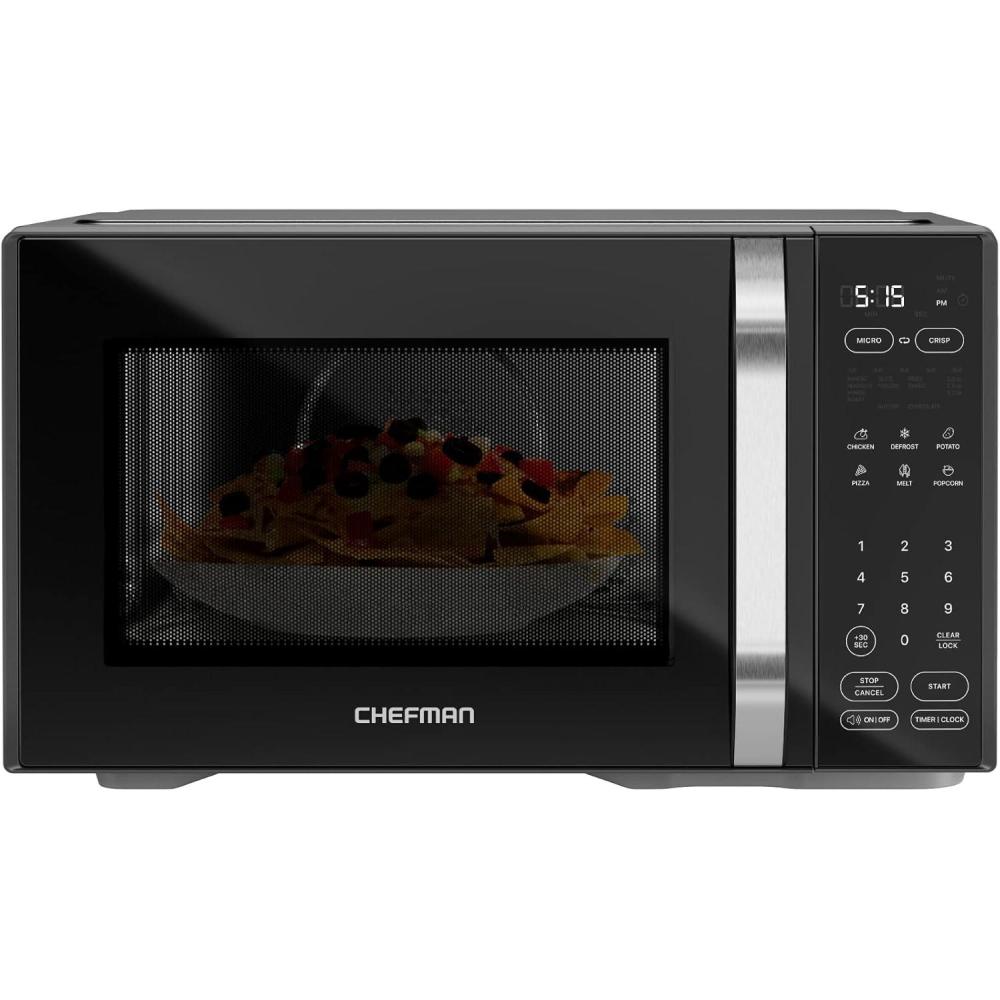Chefman Countertop Microwave Oven 0.9 Cu. Ft. Digital Stainless Steel Microwave 900 Watt with 6 Presets, Eco Mode, Mute Option, Memory Function, Child Safety Lock, Kitchen, Home, Dorm Essentials(1 Cu. Ft – MicroCrisp)