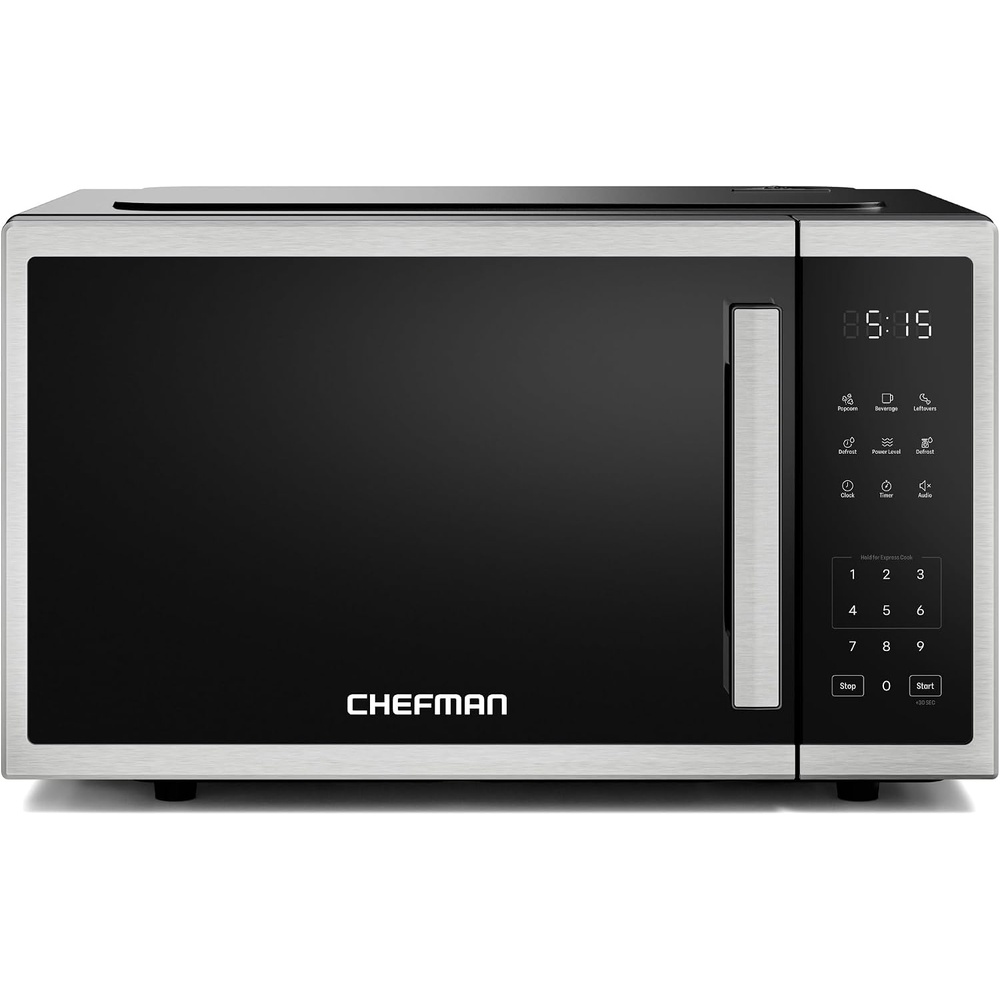 Chefman Compact Countertop Microwave Oven 0.7 Cu. Ft., 700W with 10 Power Levels, 3 Cooking Presets with One-Touch Express Cook, 2 Defrost Settings, Child Safety Lock, & Mute Button – Stainless Steel(0.9 Cu. Ft)