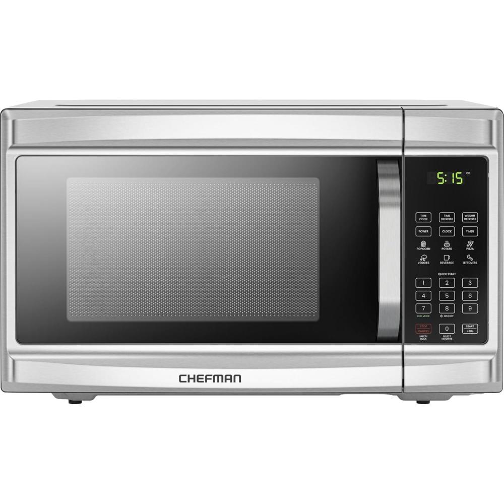 Chefman Countertop Microwave Oven, 1.3 Cu. Ft. Digital, Stainless Steel, 1000 Watts, with 6 Auto Menus, 10 Power Levels, Eco Mode, Memory, Mute Function, Child Safety Lock, Easy Clean Microwave Ovens(1.3 Cu. Ft)