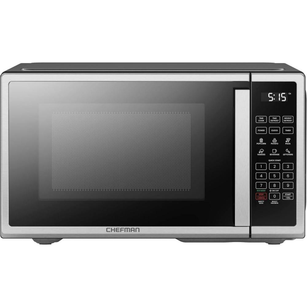 Chefman Countertop Microwave Oven 0.9 Cu. Ft. Digital Stainless Steel Microwave 900 Watt with 6 Presets, Eco Mode, Mute Option, Memory Function, Child Safety Lock, Kitchen, Home, Dorm Essentials(0.9 Cu. Ft)