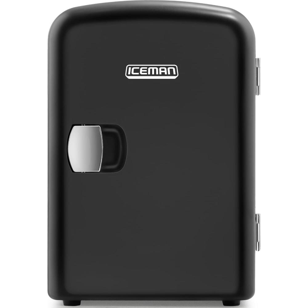 Chefman – Iceman Mini Portable White Personal Fridge Cools Or Heats & Provides Compact Storage For Skincare, Snacks, Or 6 12oz Cans W/ A Lightweight 4-liter Capacity To Take On The Go(Black)