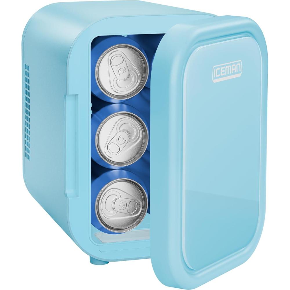 Iceman Portable Mini Fridge – Fits 8 x 12 oz Cans, Cooler and Heater Mini Fridge for Bedroom, Car, Office, Dorm and Skincare, AC/DC Car Plug-Compatible – Pink(Blue)