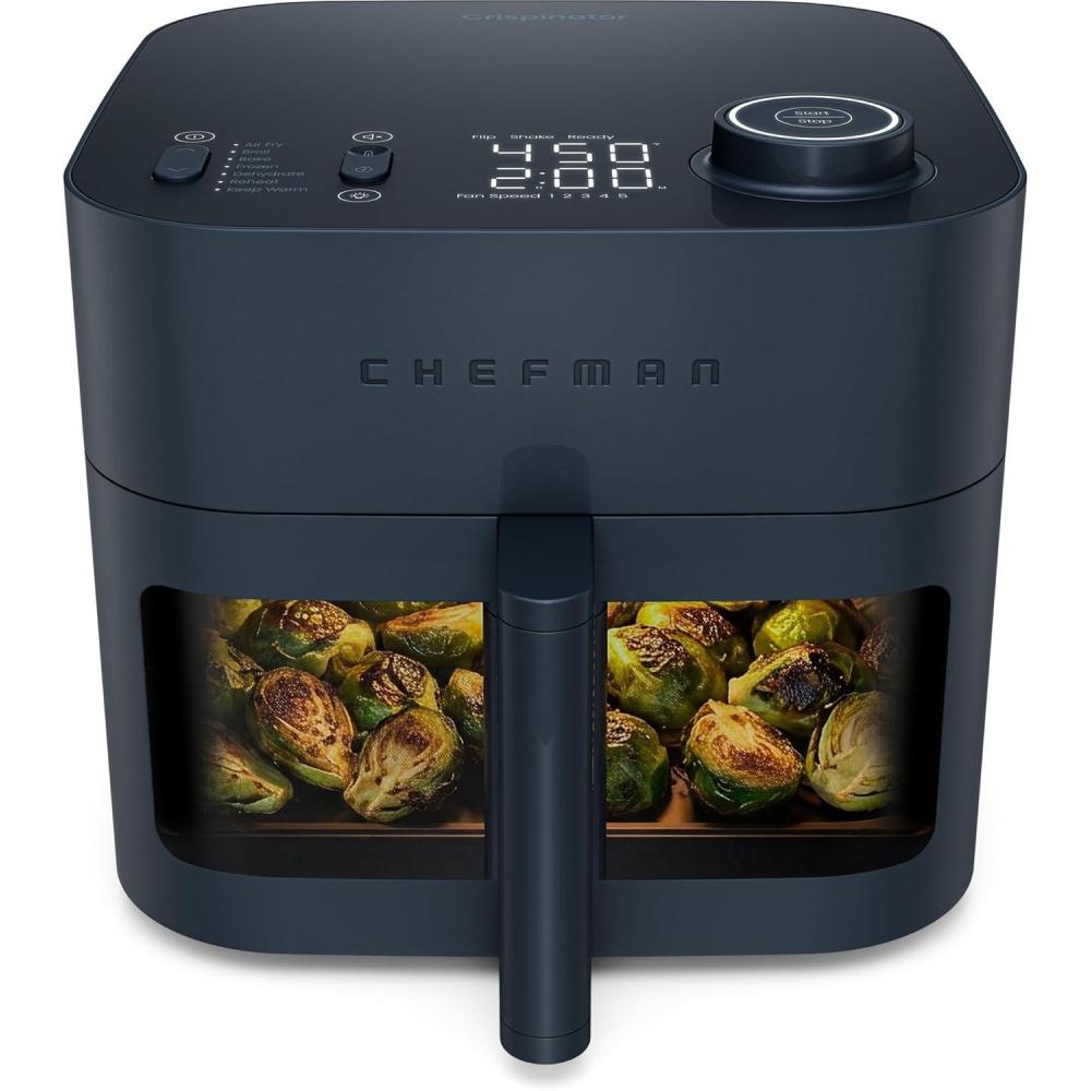 Chefman Crispinator Air Fryer 7-in-1 with 8 Qt Capacity, 450°F Max Temp & TurboFry Pro Technology for Fast, Even Results, Bake, Broil, Dehydrate, Viewing Window, Nonstick Ceramic-Coated Basket(Midnight)