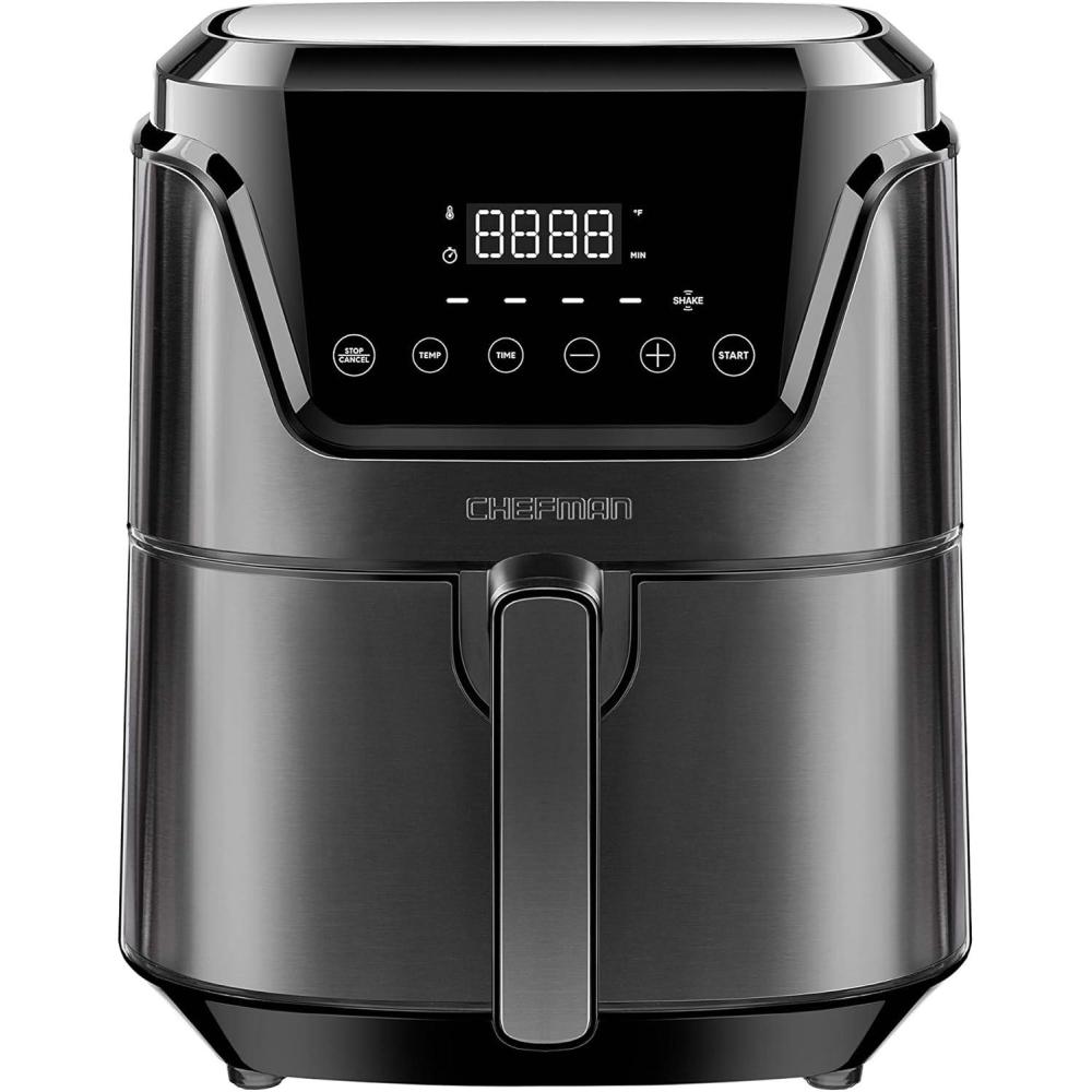 Chefman Digital Air Fryer, Large 5 Qt Family Size, One Touch Digital Control Presets, French Fries, Chicken, Meat, Fish, Nonstick Dishwasher-Safe Parts, Automatic Shutoff, Black(4.5 Quart)