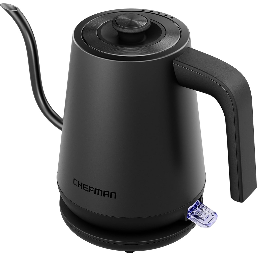 Chefman Gooseneck Electric Kettle, 0.8L Pour Over, Black | One-Touch Operation, Boil-Dry Protection, Auto Shut-Off, Ultra-Fast Hot Water Boiler, For Coffee and Tea(Black)