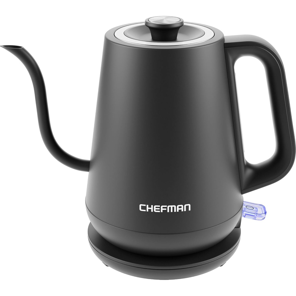Chefman Gooseneck Electric Kettle, 0.8L Pour Over, Black | One-Touch Operation, Boil-Dry Protection, Auto Shut-Off, Ultra-Fast Hot Water Boiler, For Coffee and Tea(Black – Gooseneck)