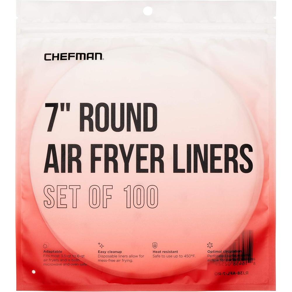 Chefman Disposable Air Fryer Liners, Heat-Resistant Parchment Paper For Baskets, 100 Pack, 8x 8 Square(﻿7″ Round)