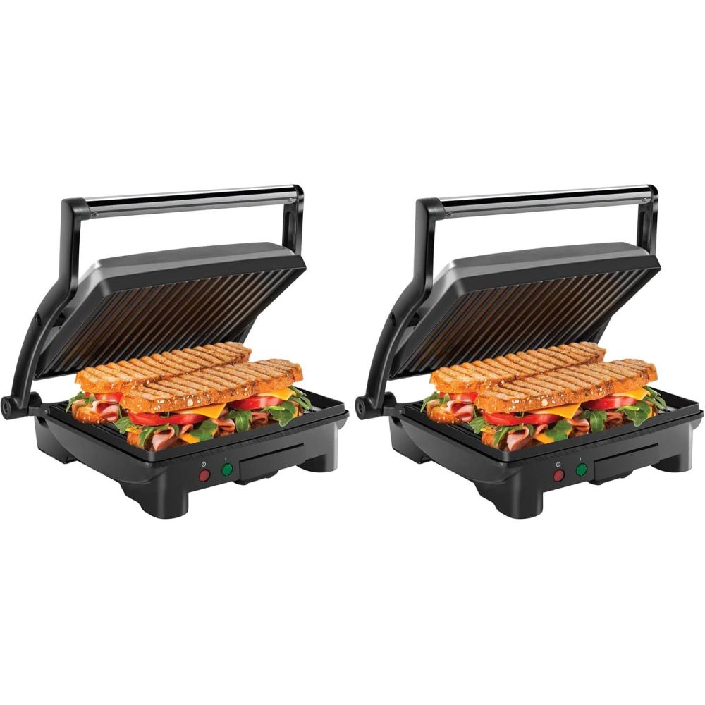 Chefman 5-in-1 Digital Panini Press Grill Sandwich Maker and Griddle Grill Combo with Removable, Reversible Dishwasher-Safe Grilling Plates, Opens 180° for Indoor BBQ /Flat Top Grill, Stainless steel(4 Slice – Standard (Pack of 2))