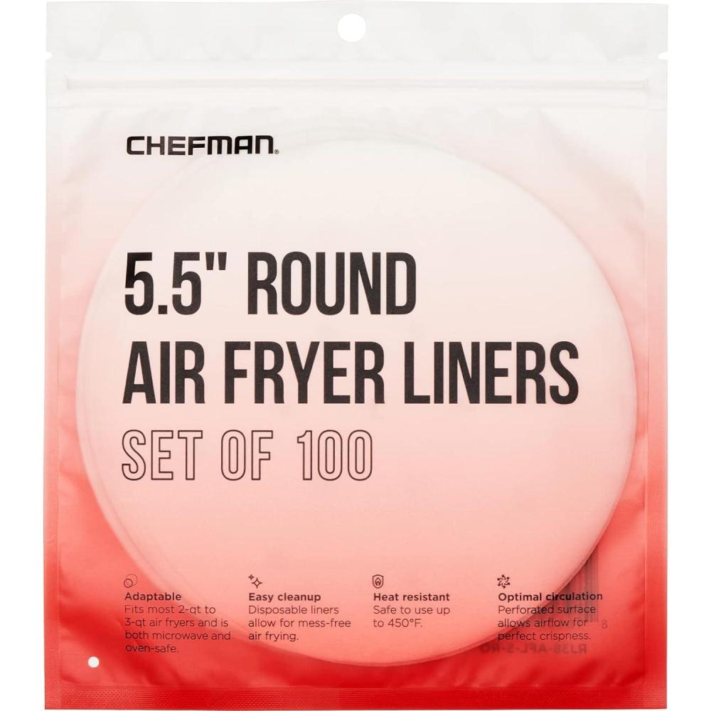 Chefman Disposable Air Fryer Liners, Heat-Resistant Parchment Paper For Baskets, 100 Pack, 8x 8 Square(5.5″ Round)