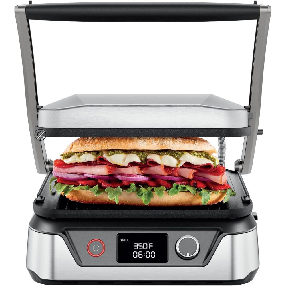 Chefman 5-in-1 Digital Panini Press Grill Sandwich Maker and Griddle Grill Combo with Removable, Reversible Dishwasher-Safe Grilling Plates, Opens 180° for Indoor BBQ /Flat Top Grill, Stainless steel(4 Slice – Digital)