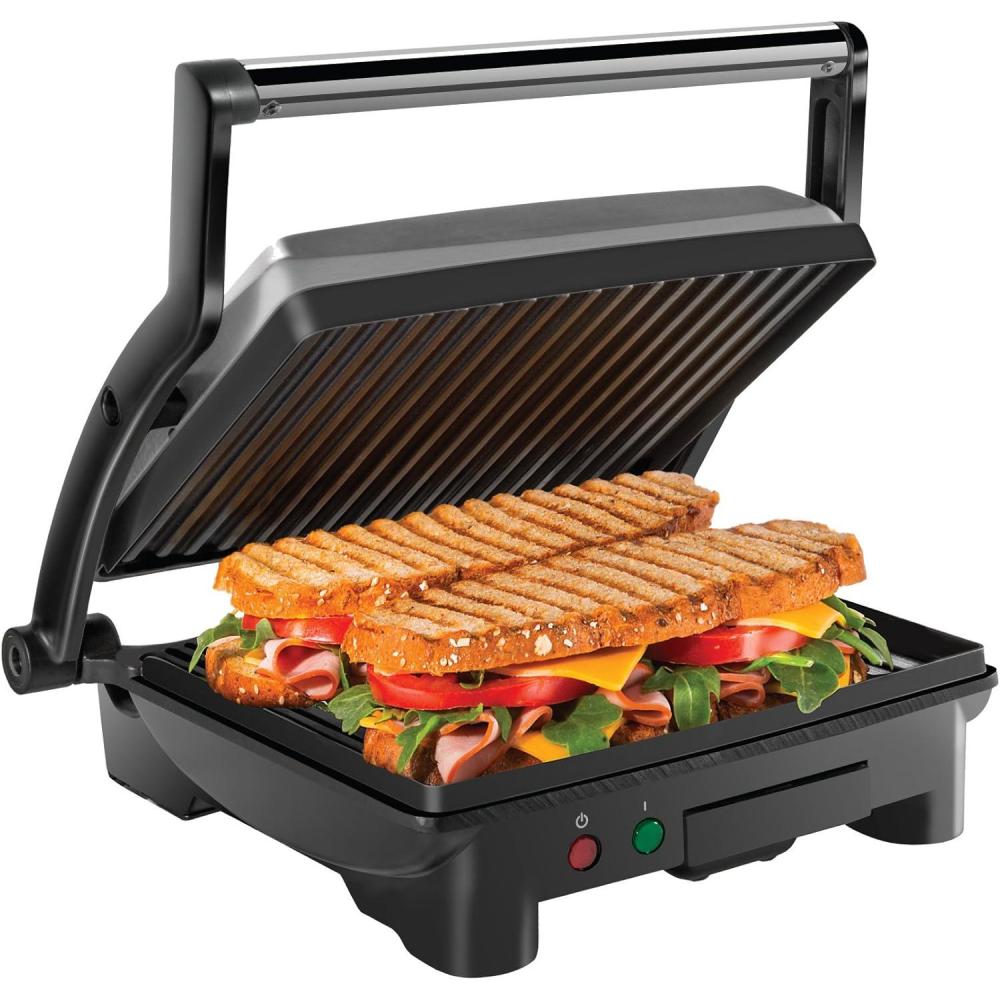 Chefman 5-in-1 Digital Panini Press Grill Sandwich Maker and Griddle Grill Combo with Removable, Reversible Dishwasher-Safe Grilling Plates, Opens 180° for Indoor BBQ /Flat Top Grill, Stainless steel(4 Slice – Standard)