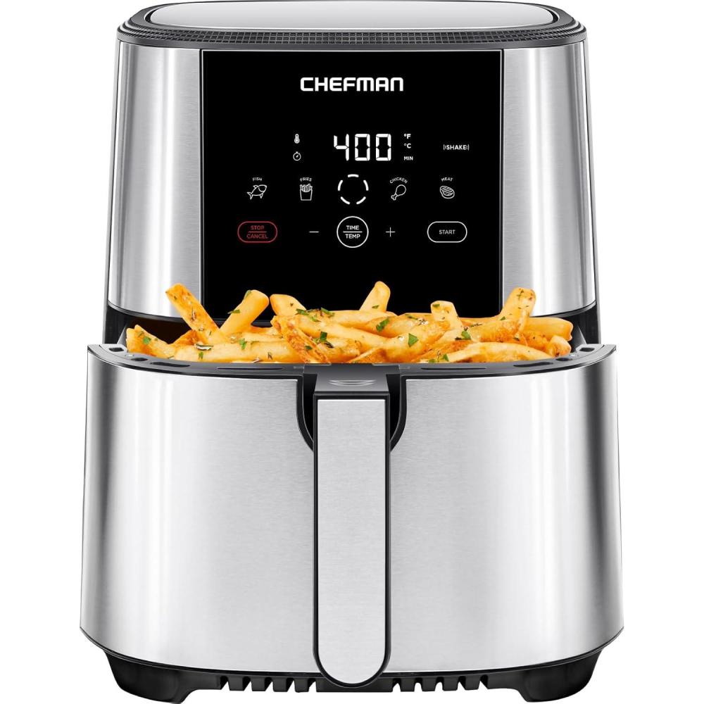 Chefman Air Fryer 8 Qt | TurboFry® 4-in-1 with 450°F Hi-Fry Option for Crispier Results | Bake, Dehydrate, Frozen | XL Nonstick Dishwasher-Safe Basket | Stainless Steel(Stainless steel)