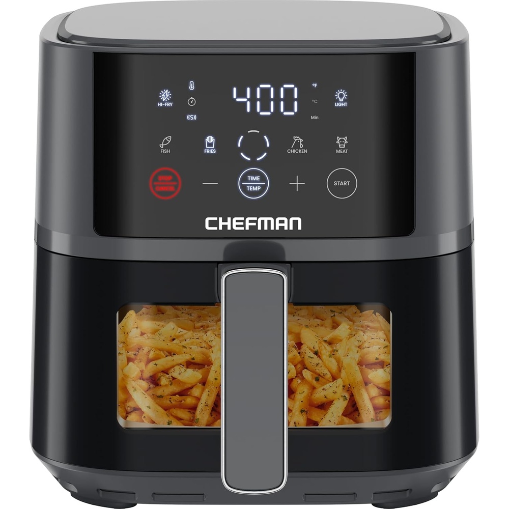 Chefman Air Fryer 6-in-1, XL 14-Quart Multifunctional Airfryer with Touchscreen Controls, Rotisserie, Food Dehydrator, Convection Oven, Bake, Broil, and Reheat Functions, Windowed Door – Black(4 Quart)