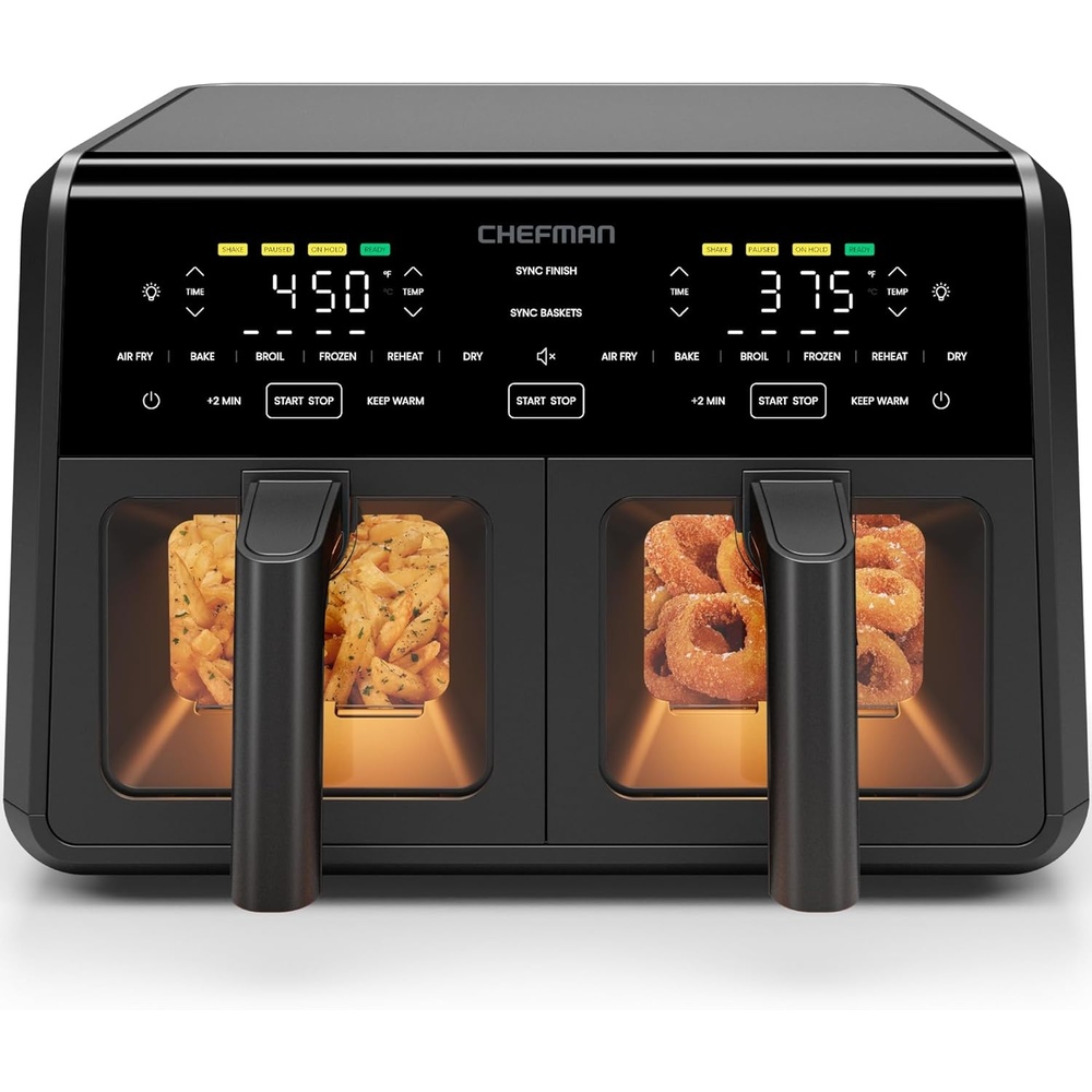 Chefman Air Fryer 6-in-1, XL 14-Quart Multifunctional Airfryer with Touchscreen Controls, Rotisserie, Food Dehydrator, Convection Oven, Bake, Broil, and Reheat Functions, Windowed Door – Black(9 Quart)