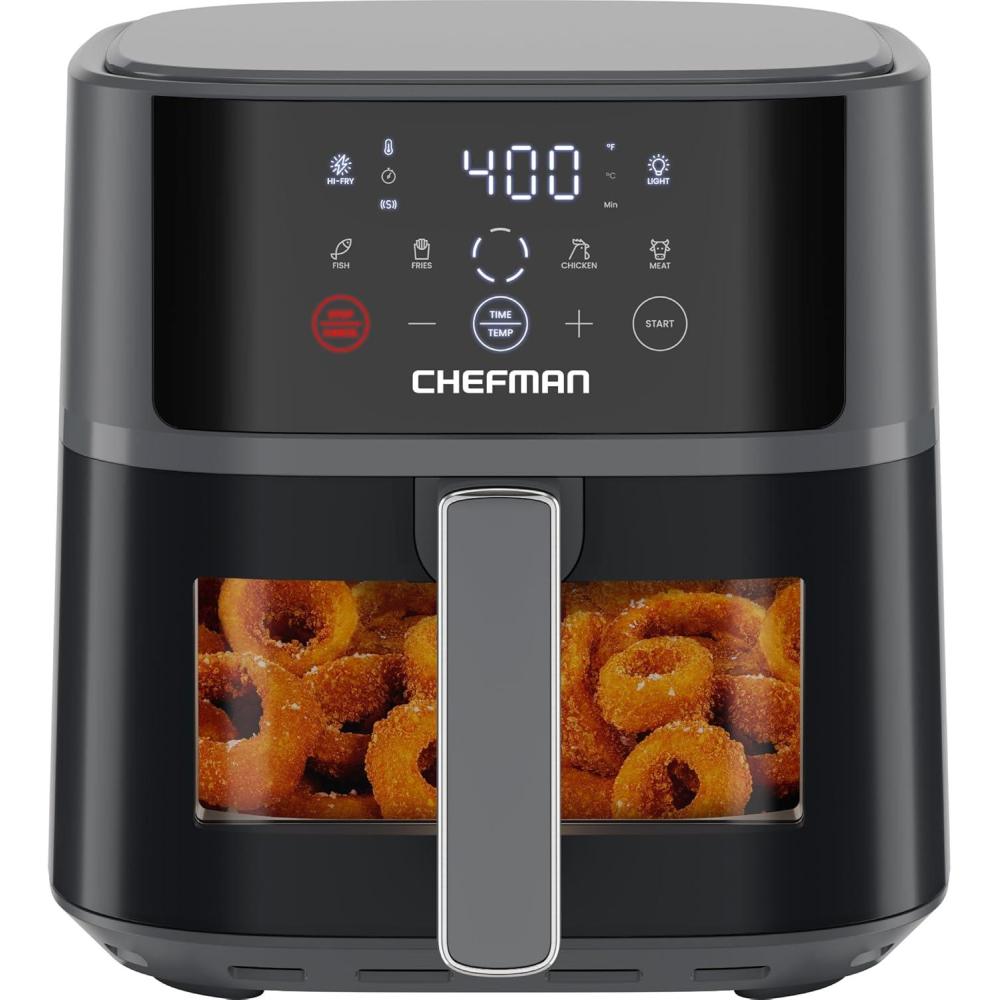 Chefman Air Fryer 9 Qt | TurboFry 7-in-1 High-Powered 450°F Cooking for Crispier and Even Results | XL Basket with Viewing Window | Air Fry, Bake, Broil, Reheat, Dehydrate, Defrost, Keep Warm(6 Quart)