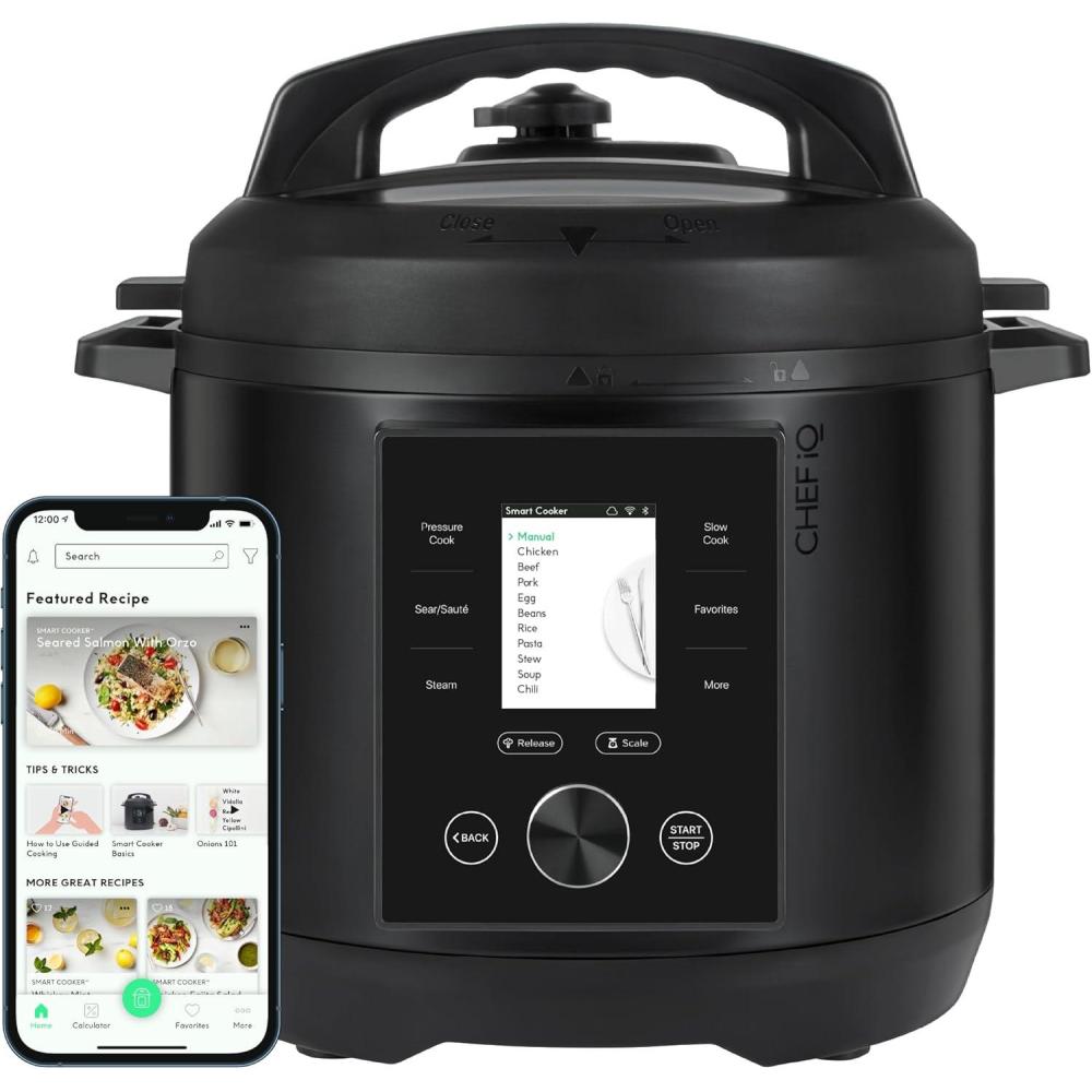 CHEF iQ Smart Pressure Cooker with WiFi and Built-in Scale – Easy-to-Use 10-in-1 Multicooker with 500+ Guided Recipes – Rice Cooker, Slow Cooker, Instant Meals for Foodies – 6 Quart – Family Size(iQ Cooker)